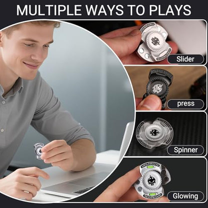 Upgraded 3-in-1 Fidget Spinner Toy: Silent Glow Spinner, Slider, Clicker - style: Ethereal Style, Modern Minimalist Design， Industrial Mechanical Aesthetic， Minimalist Professional Style， Hardcore Tech & Cyberpunk Elements