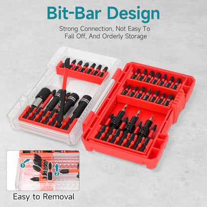 35Pcs Impact Driver Bits Set with a Storage Case - style: 28 Screwdriver Bits, 3 Countersink Drill Bits, 3 Sockets,1 Change Chuck