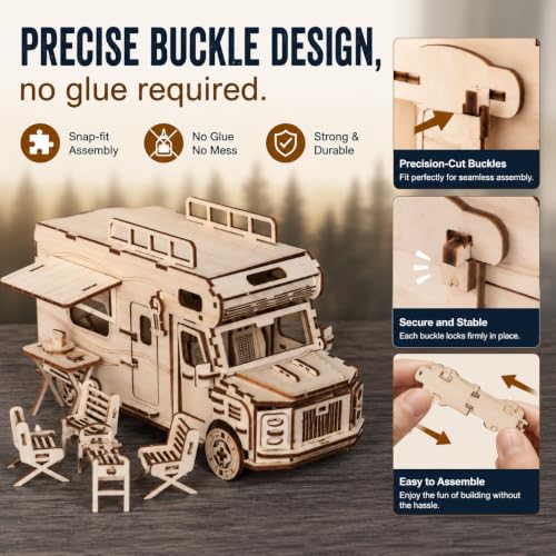 3D Wooden Puzzle for Adults Teens,DIY Camper Van Model Building Kit,Camping RV Set Model Puzzles,Stress Relief Craft,Ideal Christmas Birthday Gift for Family Activity or Home Decor