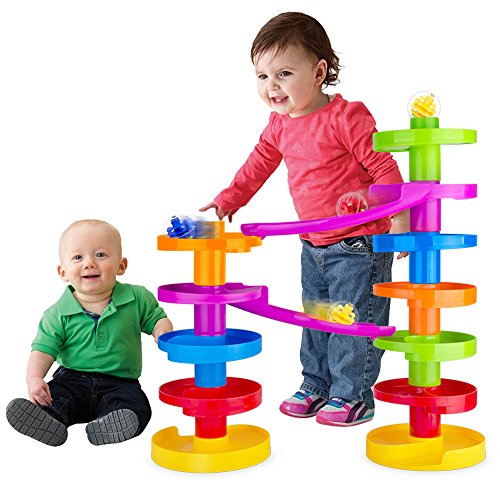 WEofferwhatYOUwant Advanced Ball Drop Toy – 16-Piece STEM Playset for Toddlers with 2 Purple Bridges & 8 Spiral Ramps | Creative Building Fun | Safe 9M+ | Interactive Family Play | Durable, Stackable