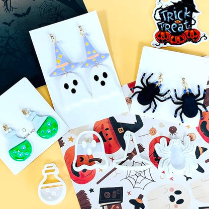 Xaekicr Halloween Polymer Clay Cutters Set – 8Pcs Halloween Clay Earring Cutters with Ghost, Witch Hat, Bat, Spider – Polymer Clay Molds & Clay Tools for DIY Jewelry - color: 2B color