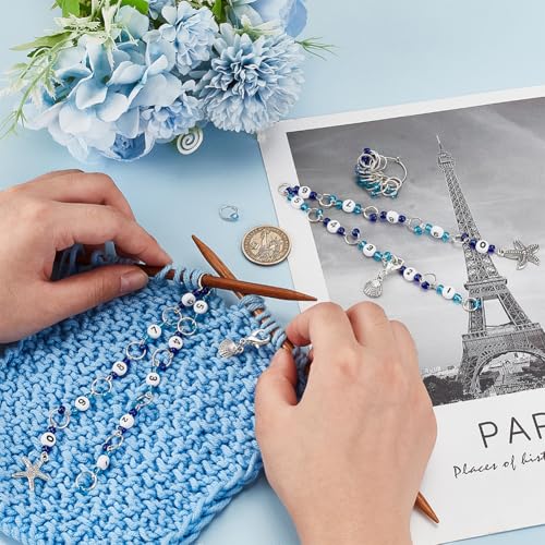 AHANDMAKER 2 Sets Row Counter Chains Set Number 0~9 Knitting with Alloy Pendants Number Beads Acrylic Stitch Markers for Knitting Crochet Tracking Project Progress