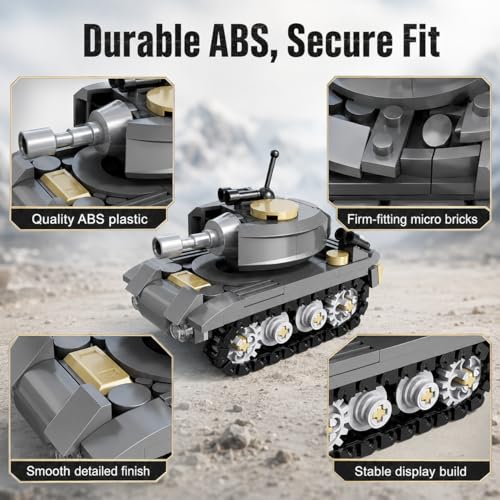 Micro Building Blocks Armored Phantom Tank Model Kit (4 Styles), Mini Cute Tank Set with Rotating Turret & Simulated Tracks,Develop Hands-on Skills (Wilderness F4 Tank (Gray)) - color: Wilderness F4 Tank (Gray)