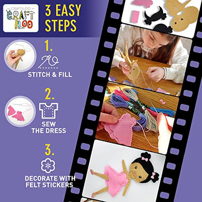 Ballerina Sewing Kit for Kids Ages 5-12 - 5 Felt Dancer Dolls, Beginner - color: Ballerina Kit