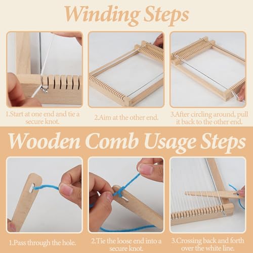 ASTIMESA 11.4'' x 7.4''/29 x 19 CM Wooden Weaving Loom Kit, Multi-Craft Weaving Loom for Adults Frame with 12 Colorful Yarns & Tools DIY Beginners Knitting Blanket Tapestry