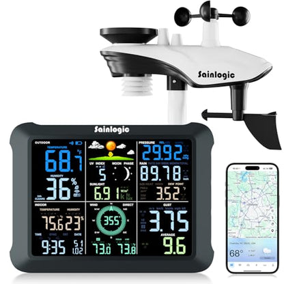 Sainlogic 14-in-1 WiFi Smart Weather Station with 24H/ 7Days Accurate Weather Forecast by Weatherseed® AI, 8.5" Large Display,UV,Sun Light,Rain Gauge,Wind Gauge,2-Year Data Storage & Export(Only 2.4G)