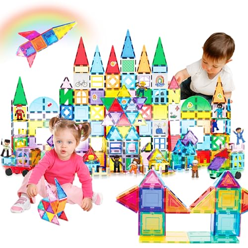 PicassoTiles Mega Magnetic Building Block 350 Piece Set Magnet Tile Construction Blocks with Car Base, Character Figures, Markers, Whiteboard, 110+ Page Ideabook Included for Ages 3 Up STEM Learning - color: 350 Pcs With Car and Figures