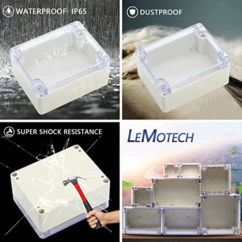 LeMotech ABS Plastic Junction Box, Dustproof Waterproof IP65 Electrical Box - Universal Project Enclosure Grey, with PC Transparent/Clear Cover 4.53 x 3.54 x 2.16 inch (115 x 90 x 55 mm) - size: 4.53" x 3.54" x 2.16"