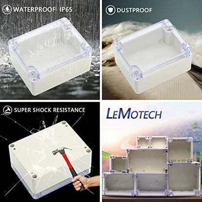 LeMotech ABS Plastic Junction Box, Dustproof Waterproof IP65 Electrical Box - Universal Project Enclosure Grey, with PC Transparent/Clear Cover 4.53 x 3.54 x 2.16 inch (115 x 90 x 55 mm) - size: 4.53" x 3.54" x 2.16"