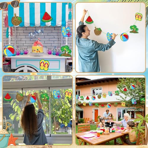 Aneco 24 Sets DIY Summer Suncatchers Craft Kit, Tissue Paper Sign Art Crafts, Hawaiian Hanging Window Ornaments Decor for Tropical Beach Party Holiday Home Activities - style: Summer