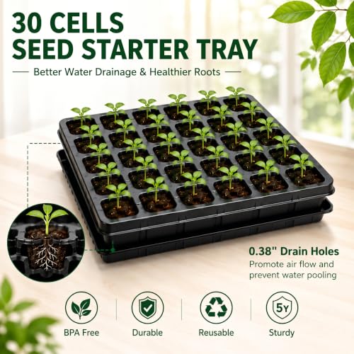 2 Sets 60-Cell Seed Starter Trays with Grow Lights, Heat Mat and Dome