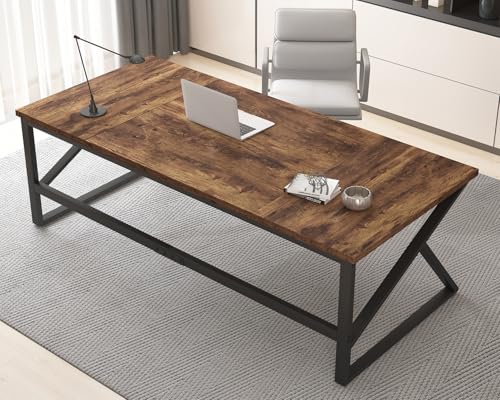 HSH Large Rustic Brown Computer Desk, 70 Inch Home Office 2 Person Desk - color: Rustic Brown, size: 70 Inch