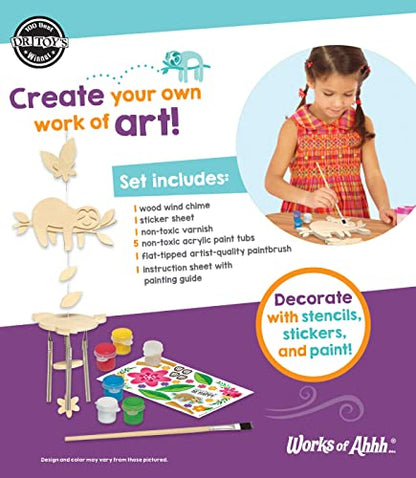 Works of Ahhh... Sloth Wind Chime Craft Kit - Classic Wood Paint Set for Kids, Includes Real Wood, Paints & Instructions - style: Sloth Wind Chime