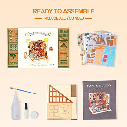 RoWood DIY Miniature Dollhouse Kit, 1:24 Scale Tiny House Building Kits - Sam's Study - style: Sam's Study