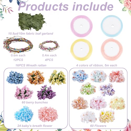 Make Your Own Flower Crown Crafting Kit, Plum Blossom Series Flower Crown Kit, Can Make 16 Sets Wreath Headband and Bracelet Craft Kit, DIY Floral Crown Creative Gifts for Princess