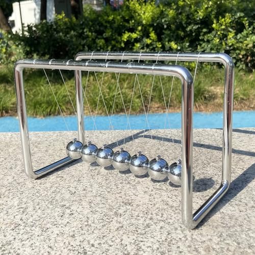 Newtons Cradle Pendulum with 7 Balls, Metal Frame Swing Newton Balance Ball, 30+ Sec Swingtime, Educational Desktop Decoration, Fun Science Physics Desk Ornament, 7.08" x 3.54" x 5.11"
