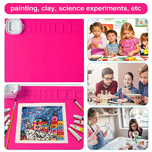 AWOKE Silicone Painting Mat - 20"X16" Silicone Art Mat with 1 Water Cup for Kids - Craft Mat has12 Color Dividers - 2 Paint Dividers (Rose) - color: Rose