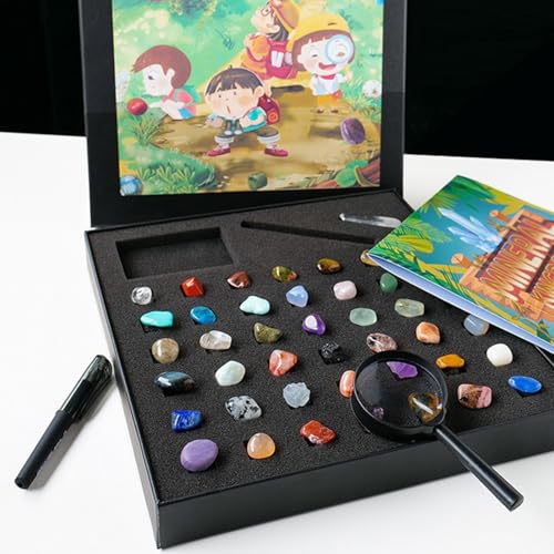 43 Pieces Rock Kit for Geology Enthusiasts | Rock Collection with Mineral Testing Tools, Crystal Geode Display & Volcanic Samples | Beginner to Advanced Specimen Study