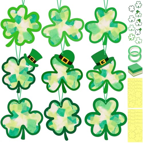 40PCS St. Patricks Day Crafts Bulk: Paper Shamrock Suncatchers, Saint Patrick's DIY Kits, Window Stained Glass Effect Art Supplies(Green) - style: green shamrock