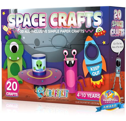 Craftikit® 20 Space Arts & Crafts for Kids - All-Inclusive Fun Toddler Craft Kit, Ages 3-10, Galaxy-Themed Activities - color: Space