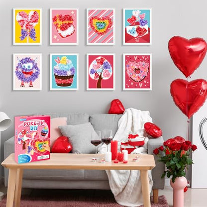 Lonfliness 8 Pcs Valentine Poke in Craft Kits for Kids Mess Free DIY Art - style: Valentines