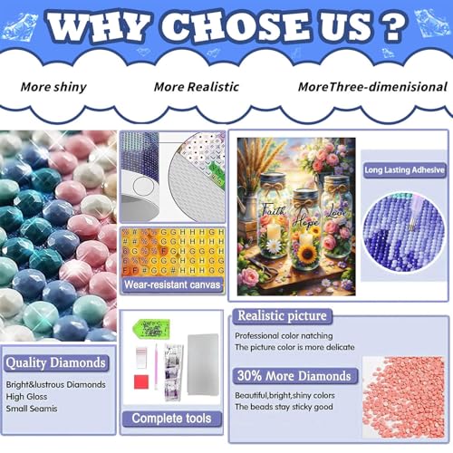 ICYANART Inspirational Diamond Painting Kits for Adults, Flower Diamond Art - color: Faith Hope Love
