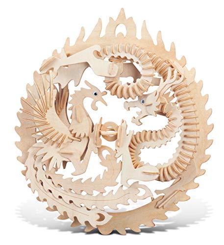 Puzzled 3D Puzzle Lucky Dragon and Phoenix Wood Craft Construction Kit