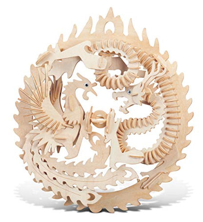 Puzzled 3D Puzzle Lucky Dragon and Phoenix Wood Craft Construction Kit
