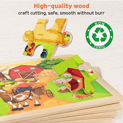 SYNARRY Large Animal Wooden Puzzles for Kids Ages 4-6, 4-in-1 Gift Set - style: Animals
