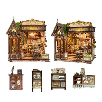 Book Nook Kit DIY Miniature House 3D Wooden Puzzle - Floral Mark Cafe - color: Floral Mark Cafe