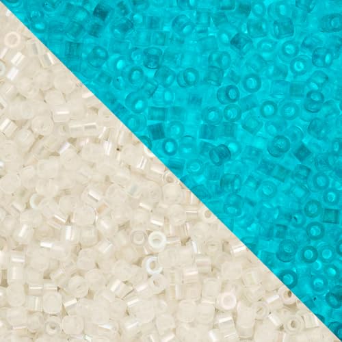 John Bead 25g Cylin Beads White to Turquoise Glow in Dark AB 11/0 Glass Cylindrical Seed Beads for Jewelry Bracelets Necklaces Earrings Making Embroidery - color: White to Turquoise Glow in Dark AB