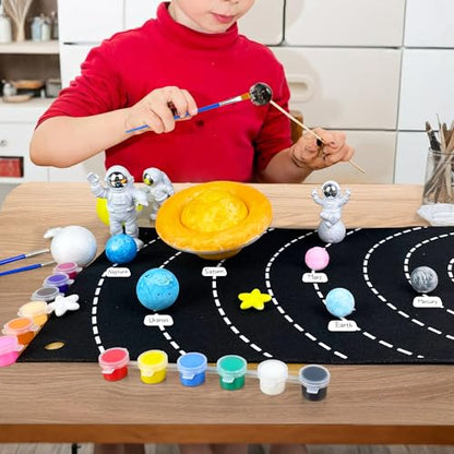 35PCS Solar System Model Kit Foam Ball Kit Includes Color Pigments Palette Spheres Balls Brushes Felt Background Plate Instruction Manual Astronaut Ornament and More