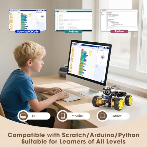 ACEBOTT Robotics Kit for Kids Ages 8-12 12-16, Smart Robot Car Kit Compatible with Arduino & Scratch, STEM Toys Coding Robot Kit with App Control, STEM Gifts for Kids and Teens - color: A-yellow