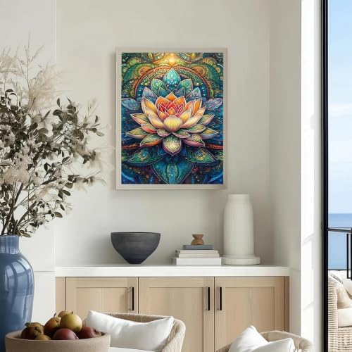 CHWGLFGG 5D Mandala Lotus Diamond Art Kits for Adults Beginners 12x16inch - color: KM1077-1