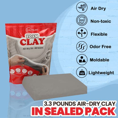 3.3 lbs Moldable Cosplay Foam Clay (Gray) - Air-Dry High Density for Intricate Designs Dries Evenly Within 24-48 Hours Sandable and Paintable - color: Gray, size: 1500g