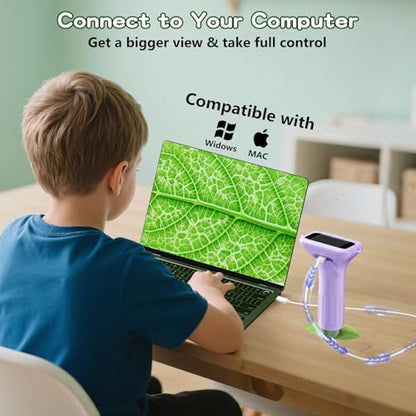 Odatay 1000X Digital Kids Microscope Kit with 12 Slides & 2" Screen, Purple - color: Purple