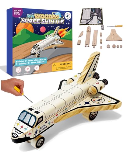DIY Build Your Own Space Shuttle Toy Model - Wooden Kit w/Stickers - Kids Wood Building Kit for Boys & Girls - Toy Spaceship Stem Toys for Ages 4-10 - Wood Crafts for Kids - STEM Woodworking Kits - size: Space Shuttle