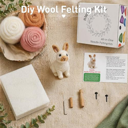 DIY Needle Felting Kit Realistic Cream Rabbit Dark Brown Markings – Needle Felting Starter Kit with Fiber Roving, Needles, Felting Pad & Instructions | Felted Rabbit Kit for Beginners Adults - color: Dark Brown