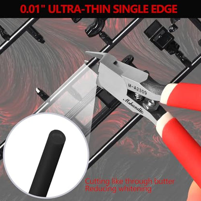 Model Nippers, 4.8" Ultra Thin Single Blade Gundam Nippers, Sprue Cutter Hobby Nippers, Professional Model Kit Nippers for Plastic Gunpla Model Building with Protective Cover and Spring - style: Ultra-thin (Red)