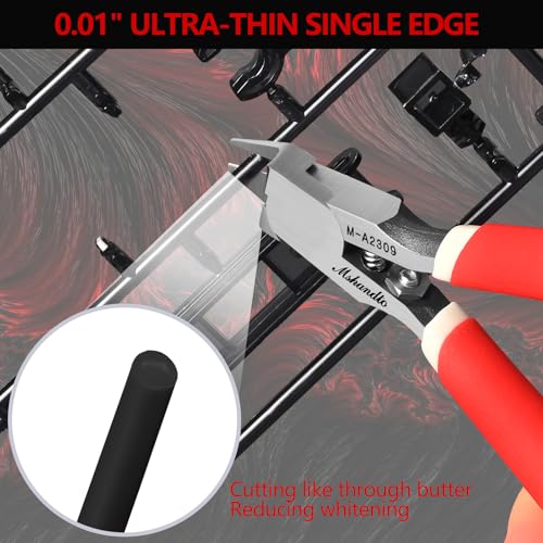 Model Nippers, 4.8" Ultra Thin Single Blade Gundam Nippers, Sprue Cutter Hobby Nippers, Professional Model Kit Nippers for Plastic Gunpla Model Building with Protective Cover and Spring - style: Ultra-thin (Red)