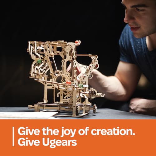 UGEARS Marble Run Chain Hoist 3D Wooden Puzzles for Adults - Wooden Model Kits for Adult Models for Adults to Build Mechanical Engineering Kit Brain Teaser, Hobby Set