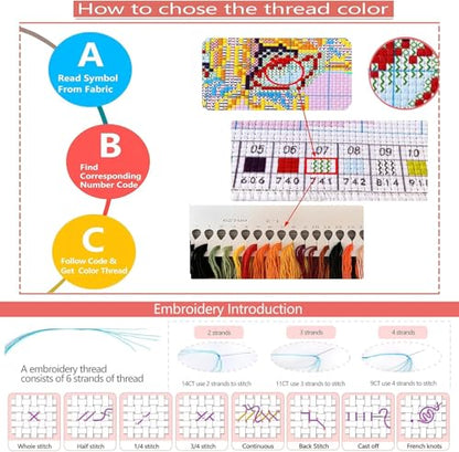 Zhenqing 4 Butterfly Floral Cross Stitch Kit, 11CT Printed Fabric with Hoop - color: 4 Butterfly Kit