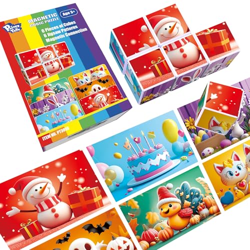Pairez Toys Magnetic Blocks, Large 1.65 Inch Puzzle Cubes for Toddlers 3-5 - color: Holiday