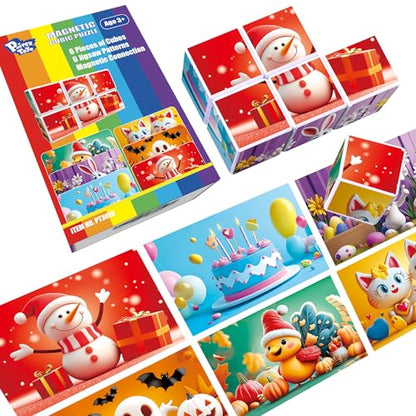 Pairez Toys Magnetic Blocks, Large 1.65 Inch Puzzle Cubes for Toddlers 3-5 - color: Holiday