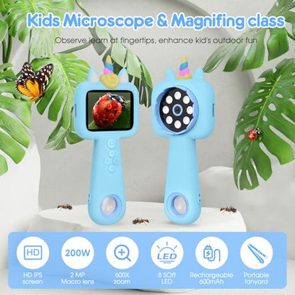 2.4" Screen Kids Microscope, 4K Handheld Digital Microscope - color: Blue