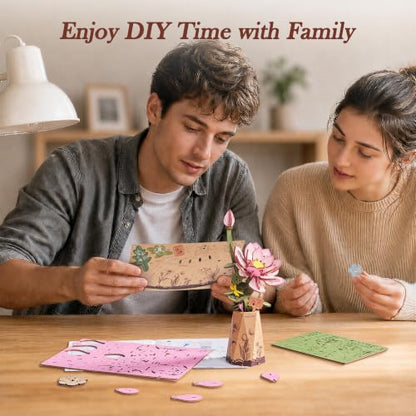 rowood 3D Puzzle Wooden Flower DIY Craft Kits for Adults Women-Lotus - style: Lotus