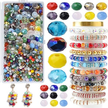 1000 Pcs Rondelle Faceted Glass Beads Crystal Glass Beads for Jewelry Making 4/6/8mm Faceted Briolette Rondelle Bead with Container for Earrings,Necklaces,DIY Beading Projects (Mix) - color: mix