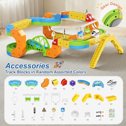 Electric Train Set, 3D Cube Track-DIY Rail Cube Block Kit - size: 113pcs+1 Car