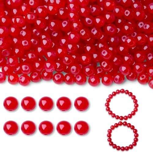 500Pcs Red Glass Beads for Bracelets - color: Red, size: 8mm 500pcs