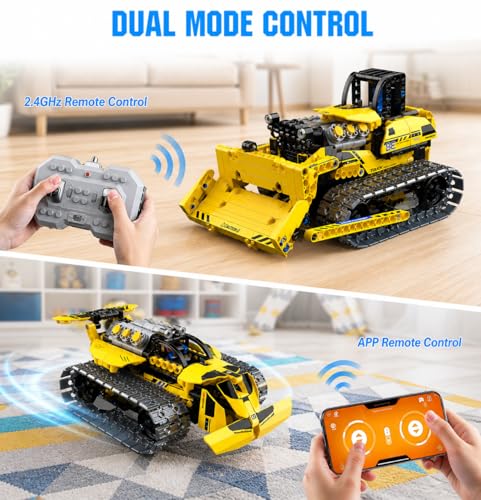 zinat 3 in 1 RC Bulldozer Building Set, STEM Construction Vehicle Kit with App & Remote Control, Tracked Engineering Toy Gift for Kids Boys Girls Ages 6+ - 452Pcs
